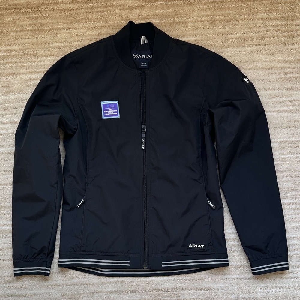 Ariat Women's Team Softshell Jacket w Branding Black Knit Stripe Banding Size XS